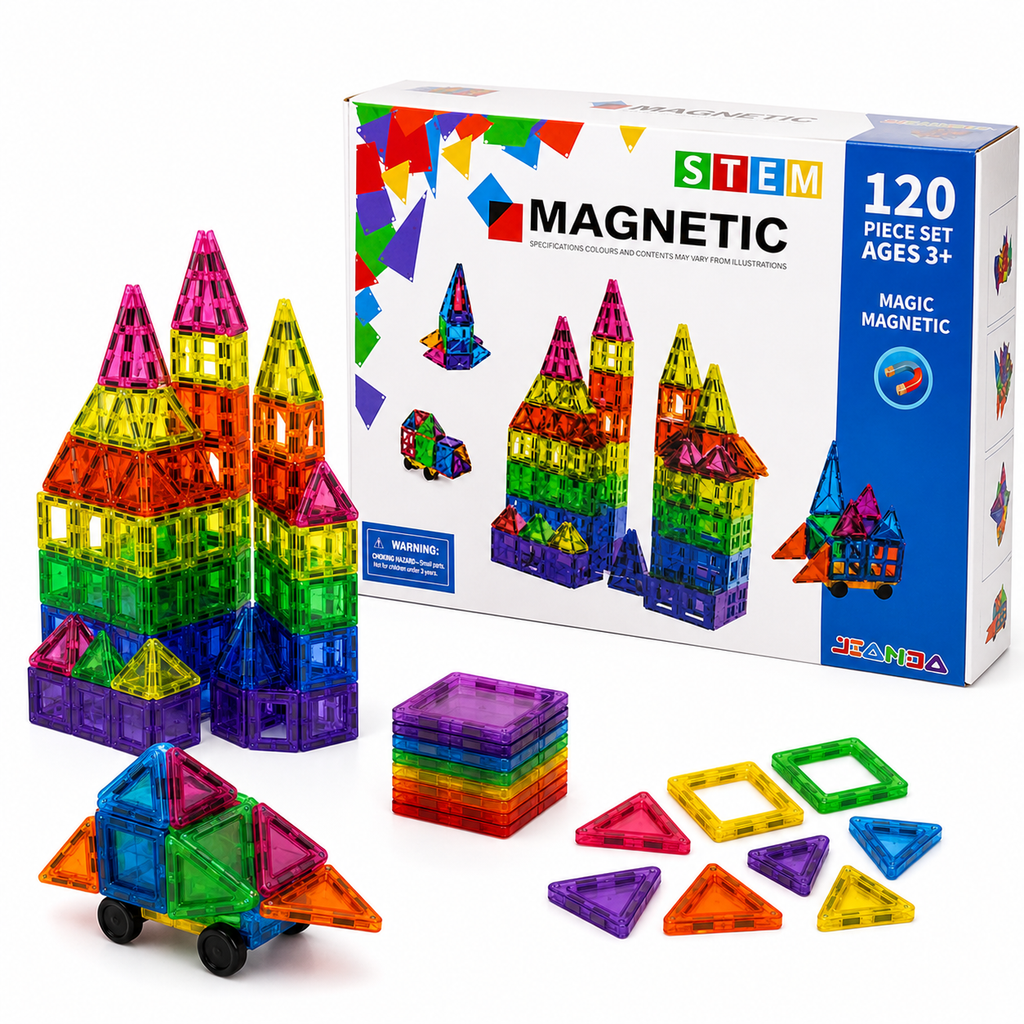 Klocki Magnetyczne 120 Elementów – Kreatywna Zabawa Bez Ekranu dla Dzieci 3+