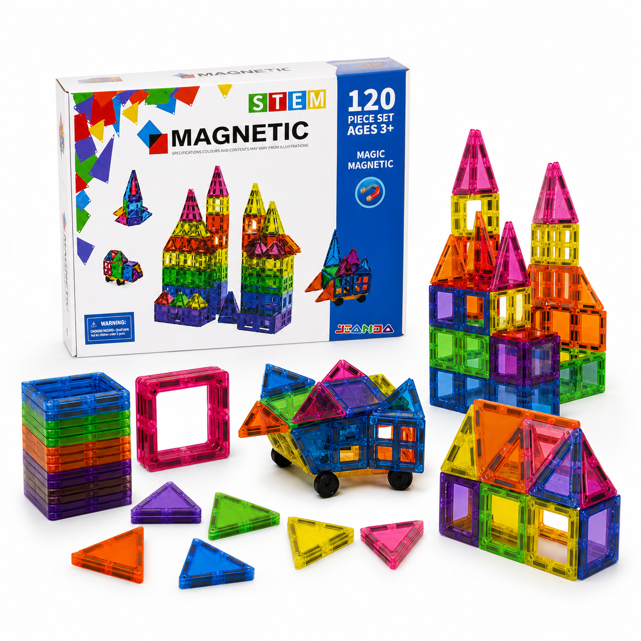 Klocki Magnetyczne 120 Elementów – Kreatywna Zabawa Bez Ekranu dla Dzieci 3+
