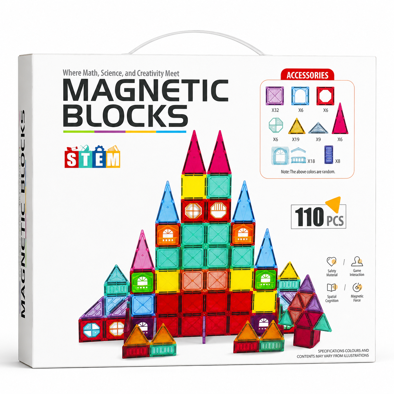Klocki Magnetyczne 110 Elementów – Zamek STEM dla Dzieci 3+